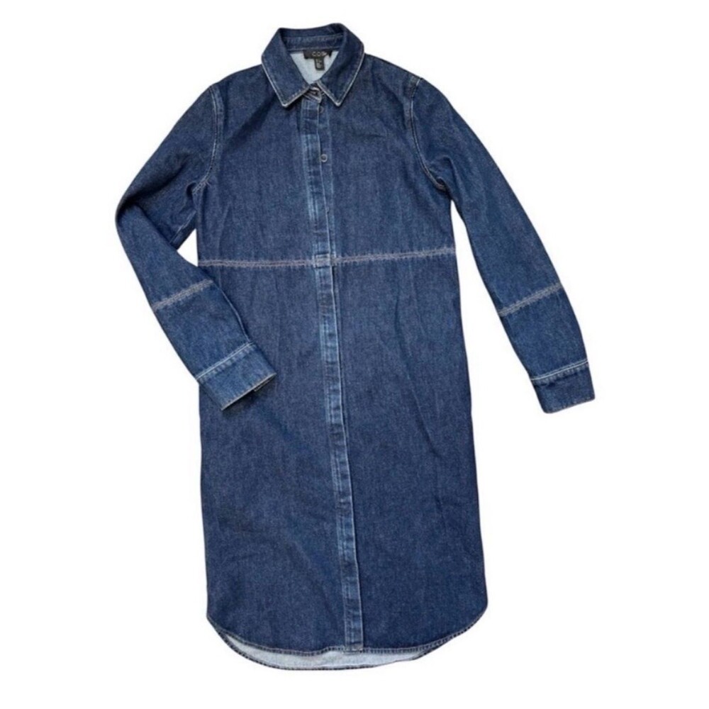 COS Topstitched Denim Shirt Dress  Cotton Blue Size 2 Small Scandinavian style - Picture 7 of 7